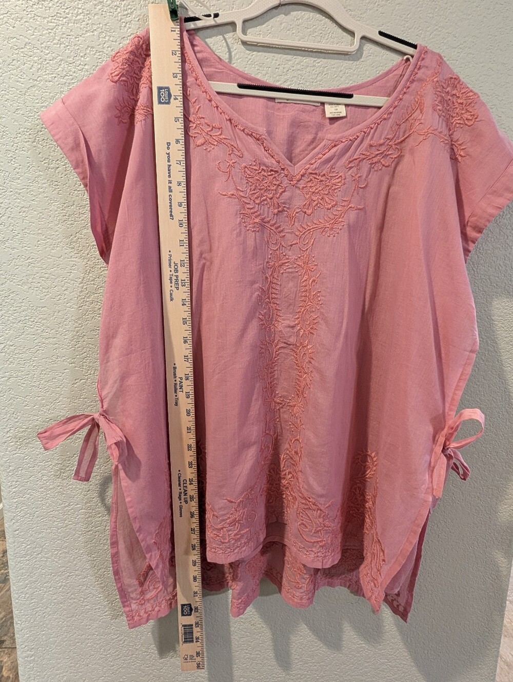 Indigo Thread Co Pink Embroidered Boho Tunic Top 1X Cotton Side Tie - Picture 9 of 12